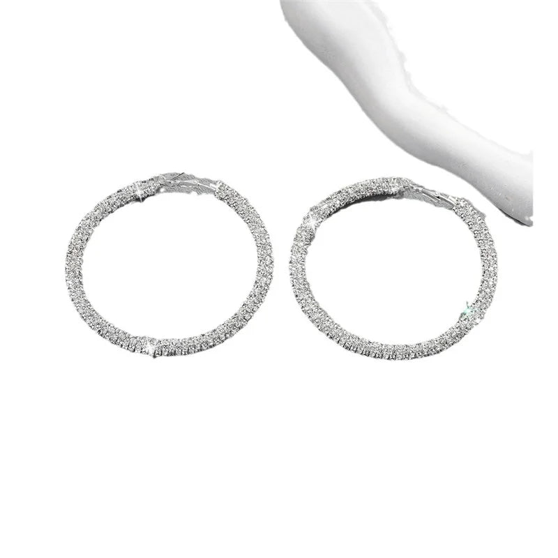 Grandes Boucles d'Oreilles Créoles Scintillantes en Strass – Diamètre XL